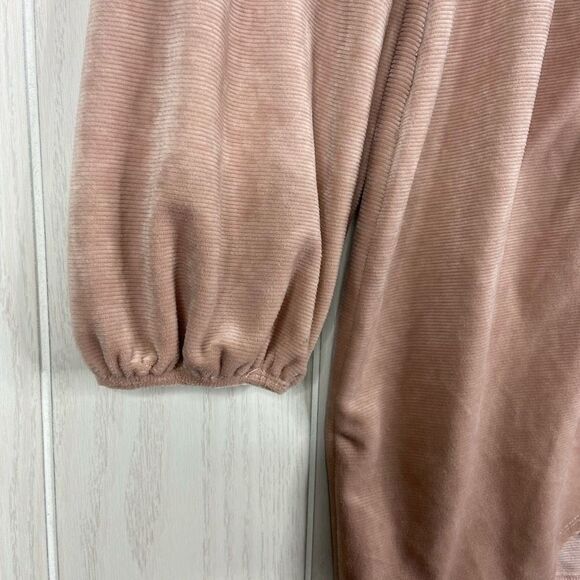 Pink Lily Faux Wrap Mini Dress Long Sleeve Ribbed Velour Blush Pink Size Medium - Picture 4 of 6